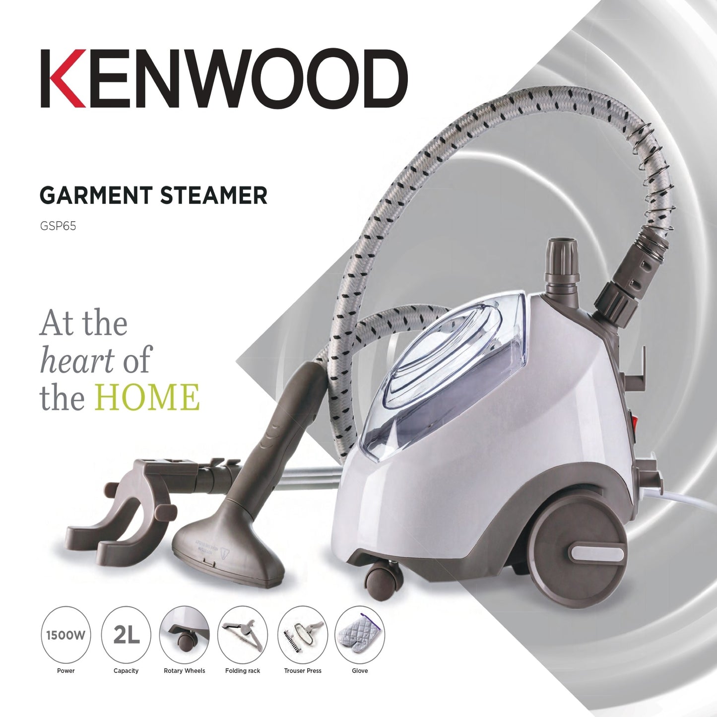 Kenwood GSP65 Garment Steamer – 1,500 W | 2 L Tank | Color Options: Black (GSP65.500BK) • White (GSP65.000WH) • Pink (GSP65.500PK)
