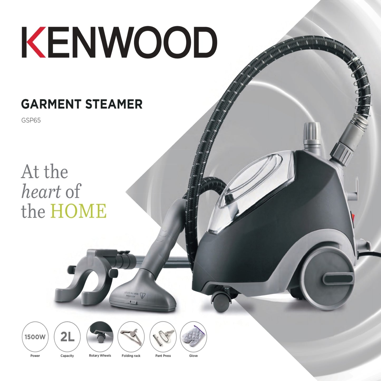 Kenwood GSP65 Garment Steamer – 1,500 W | 2 L Tank | Color Options: Black (GSP65.500BK) • White (GSP65.000WH) • Pink (GSP65.500PK)