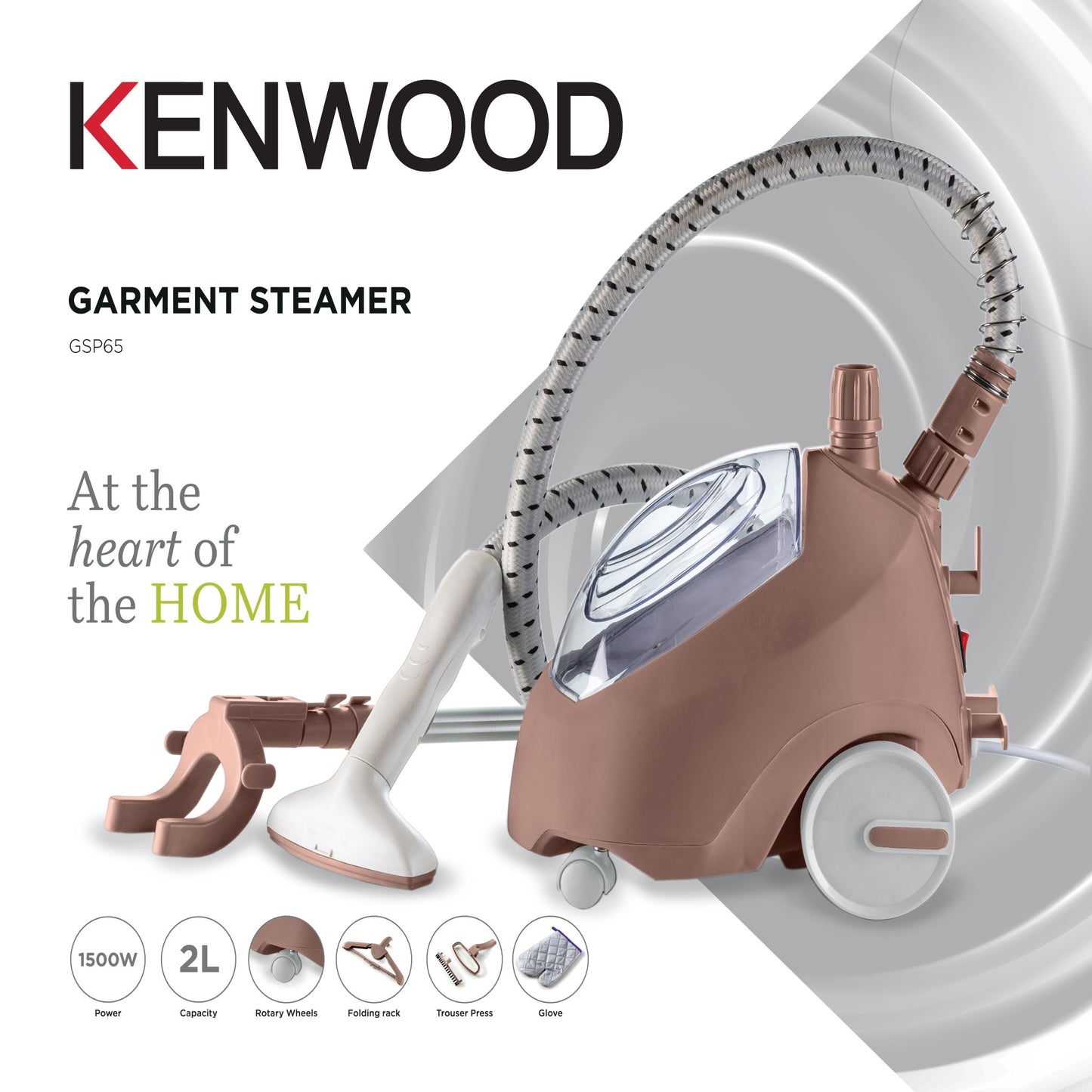 Kenwood GSP65 Garment Steamer – 1,500 W | 2 L Tank | Color Options: Black (GSP65.500BK) • White (GSP65.000WH) • Pink (GSP65.500PK)