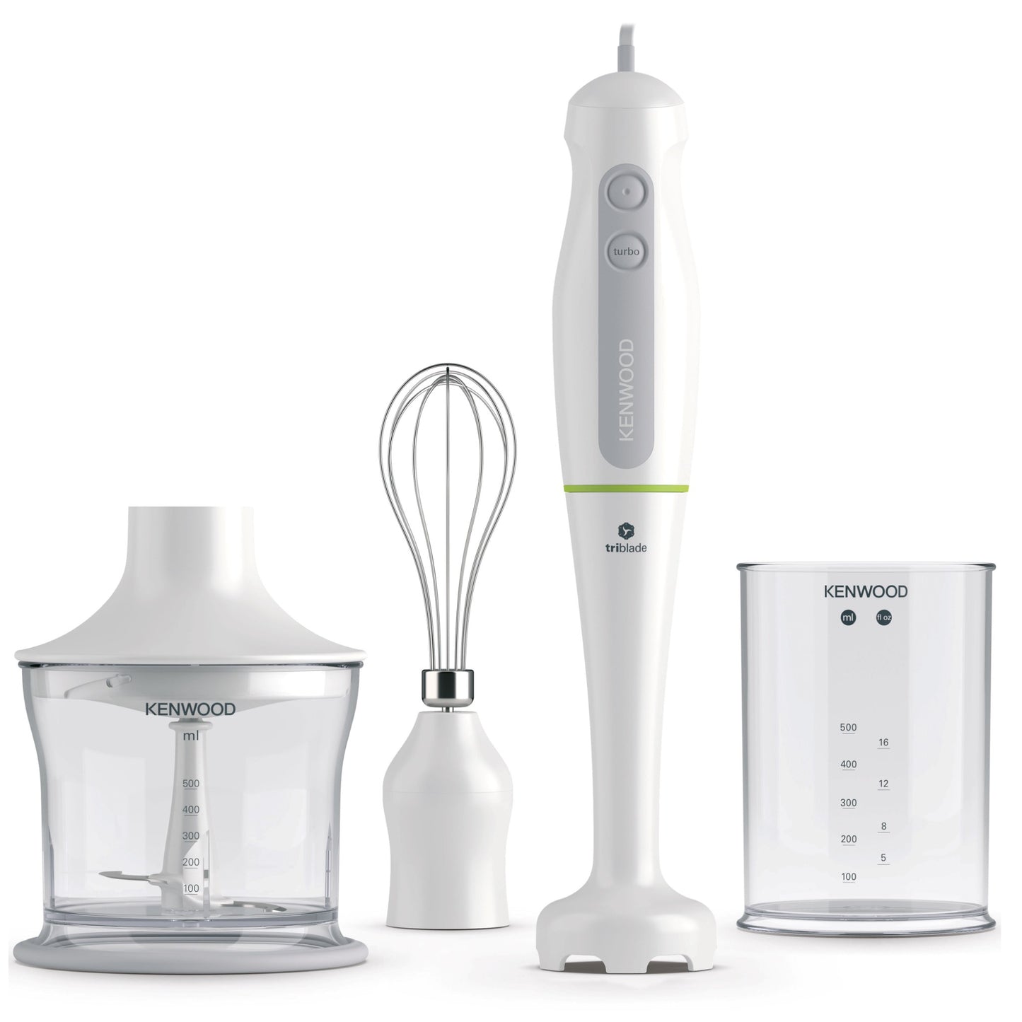 Kenwood Hand Blender 600W With 500Ml Chopper, 500Ml Beaker, Whisk, Triblade Technology Hdp104Wg White