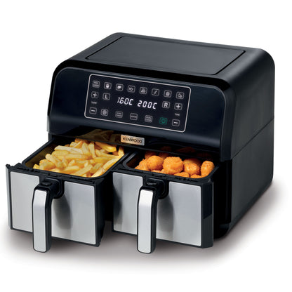 KENWOOD Digital Twin Air Fryer 1.7KG+1.7KG 4L+4L XXXL Capacity with DualZone Technology & Dual Frying Baskets for Frying, Grilling, Broiling, Roasting, Baking, Toasting & Reheating HFM75.000MB Black