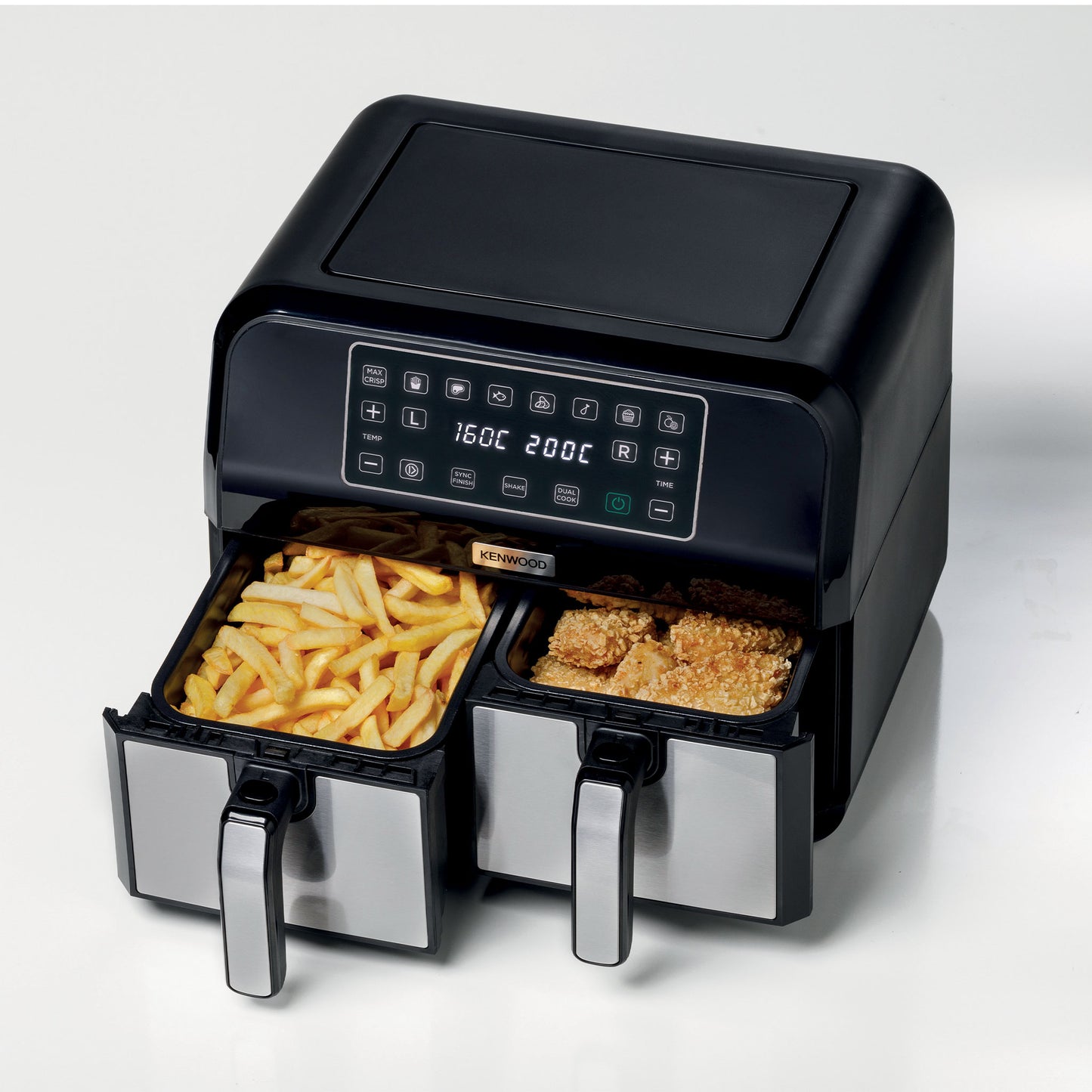 KENWOOD Digital Twin Air Fryer 1.7KG+1.7KG 4L+4L XXXL Capacity with DualZone Technology & Dual Frying Baskets for Frying, Grilling, Broiling, Roasting, Baking, Toasting & Reheating HFM75.000MB Black