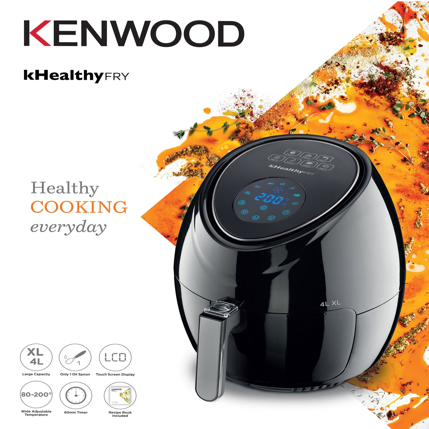 KENWOOD Digital Air Fryer XL 4.0L 1.8KG 1500W | Air Fryer with Rapid Hot Air Circulation | Air Fryer for Frying, Grilling, Broiling, Roasting, Baking and Toasting HFP31.000BK Black
