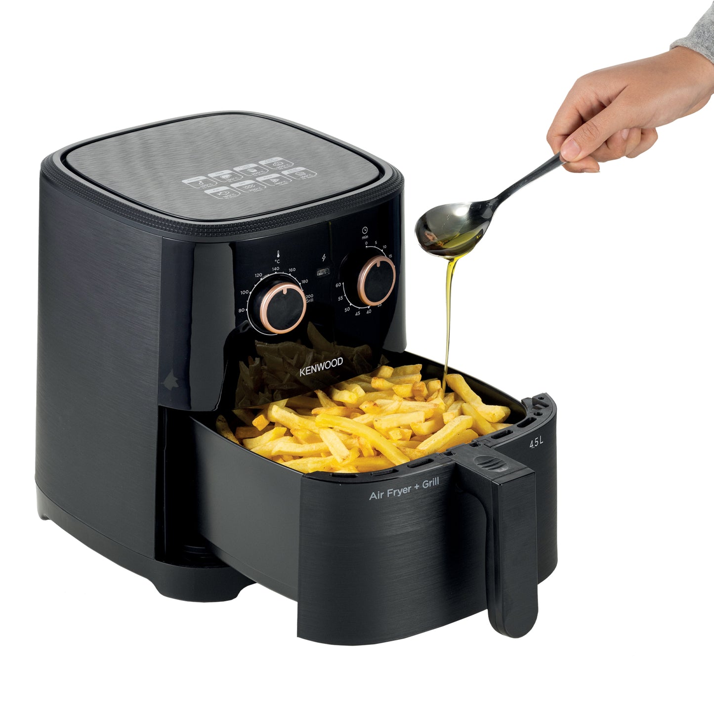 KENWOOD Airfryer + Grill XL 4.5L 1300W Air Fryer with Grill Function, Recipe Book, Rapid Hot Air Circulation for Frying, Grilling, Broiling, Roasting, Baking and Toasting HFP40.000BK Black