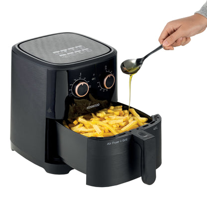 KENWOOD Airfryer + Grill XL 4.5L 1300W Air Fryer with Grill Function, Recipe Book, Rapid Hot Air Circulation for Frying, Grilling, Broiling, Roasting, Baking and Toasting HFP40.000BK Black