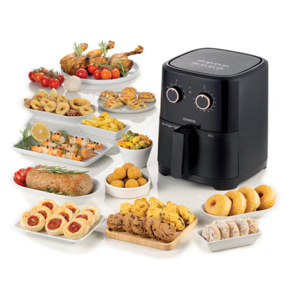 KENWOOD Airfryer + Grill XL 4.5L 1300W Air Fryer with Grill Function, Recipe Book, Rapid Hot Air Circulation for Frying, Grilling, Broiling, Roasting, Baking and Toasting HFP40.000BK Black