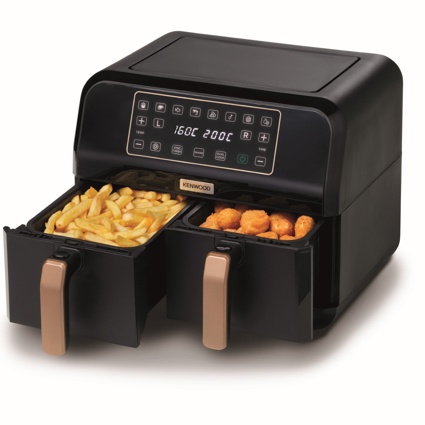 KENWOOD Digital Twin Air Fryer 1.7KG+1.7KG 4L+4L XXXL Capacity with DualZone Technology & Dual Frying Baskets for Frying, Grilling, Broiling, Roasting, Baking, Toasting & Reheating HFP70.000BK Black