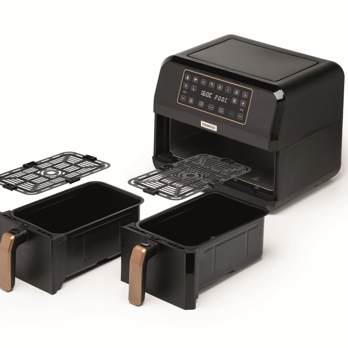 KENWOOD Digital Twin Air Fryer 1.7KG+1.7KG 4L+4L XXXL Capacity with DualZone Technology & Dual Frying Baskets for Frying, Grilling, Broiling, Roasting, Baking, Toasting & Reheating HFP70.000BK Black