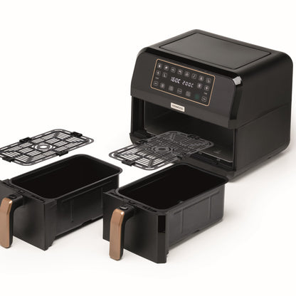 KENWOOD Digital Twin Air Fryer 1.7KG+1.7KG 4L+4L XXXL Capacity with DualZone Technology & Dual Frying Baskets for Frying, Grilling, Broiling, Roasting, Baking, Toasting & Reheating HFP70.000BK Black