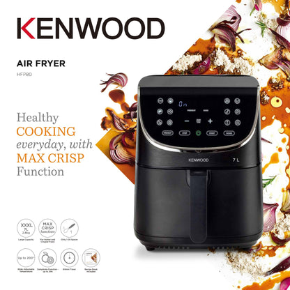 KENWOOD Digital Air Fryer XXXL 7L 2.8KG 1800W with Max Crisp Function, Recipe Book, Rapid Hot Air Circulation for Frying, Grilling, Broiling, Roasting, Baking and Toasting HFP80.000BK Black