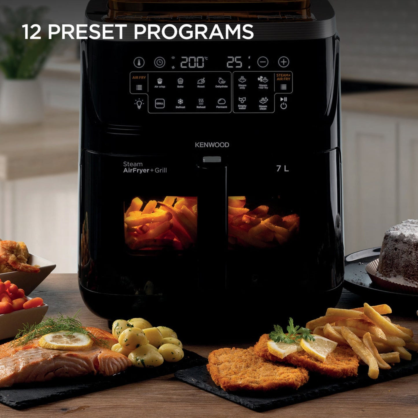 Kenwood 3-in-1 Air Fryer and Steamer  with Window, 7 Liter Capacity HFS92.000BK Black