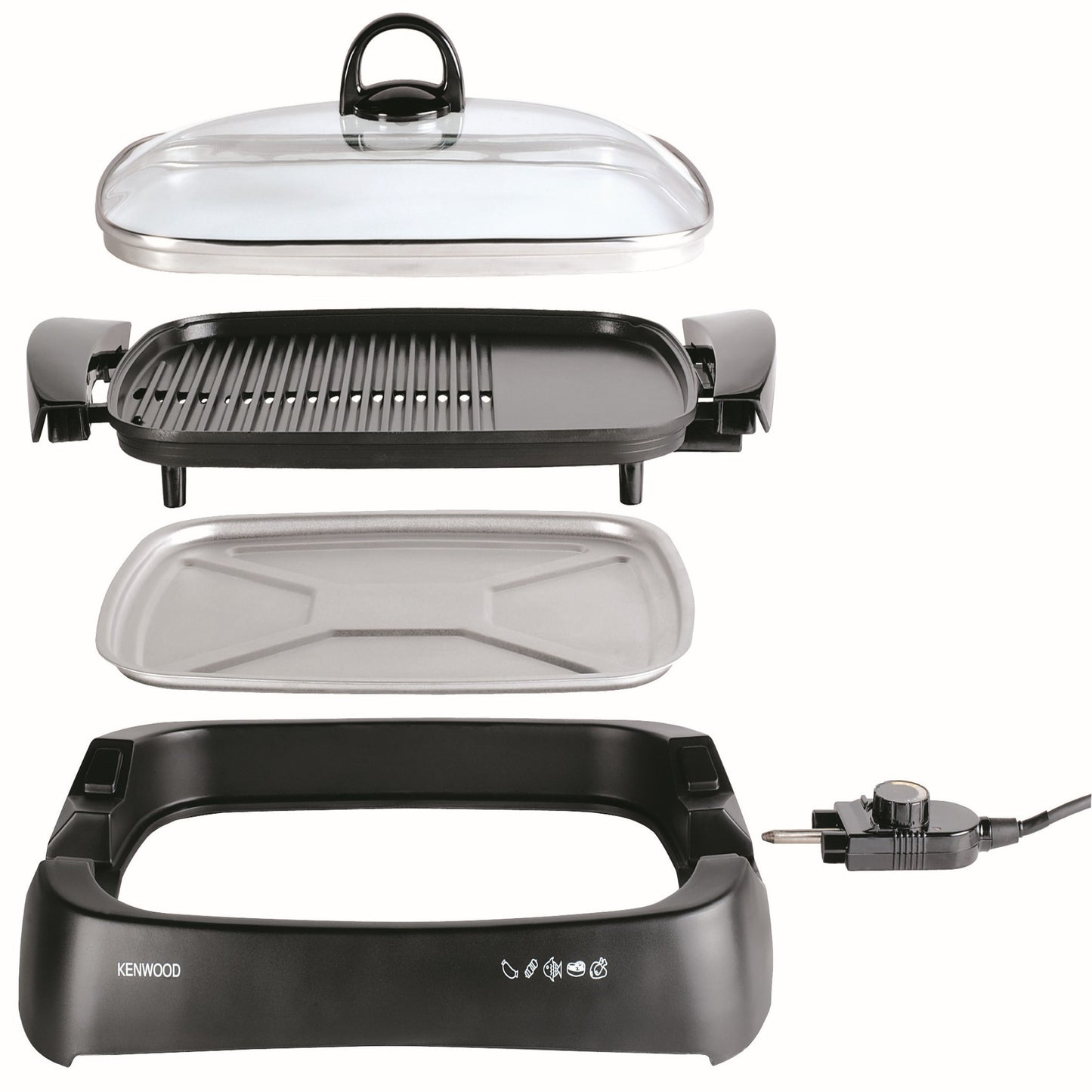 KENWOOD Grill 1700W Contact Health Large Family Sized Griddle with Glass Lid, Variable Temperature Control, Cool Touch Handles - Ideal for Steak, Chicken, Fish, Vegetables HG230 Black