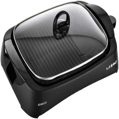 KENWOOD Grill 1700W Contact Health Large Family Sized Griddle with Glass Lid, Variable Temperature Control, Cool Touch Handles - Ideal for Steak, Chicken, Fish, Vegetables HG230 Black