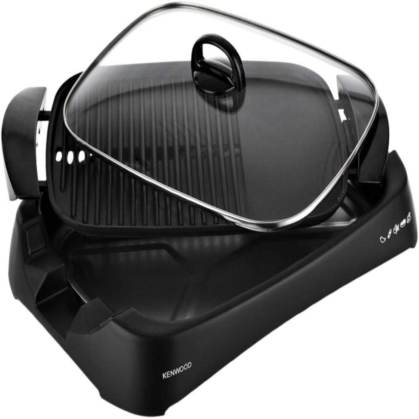 KENWOOD Grill 1700W Contact Health Large Family Sized Griddle with Glass Lid, Variable Temperature Control, Cool Touch Handles - Ideal for Steak, Chicken, Fish, Vegetables HG230 Black