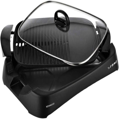 KENWOOD Grill 1700W Contact Health Large Family Sized Griddle with Glass Lid, Variable Temperature Control, Cool Touch Handles - Ideal for Steak, Chicken, Fish, Vegetables HG230 Black