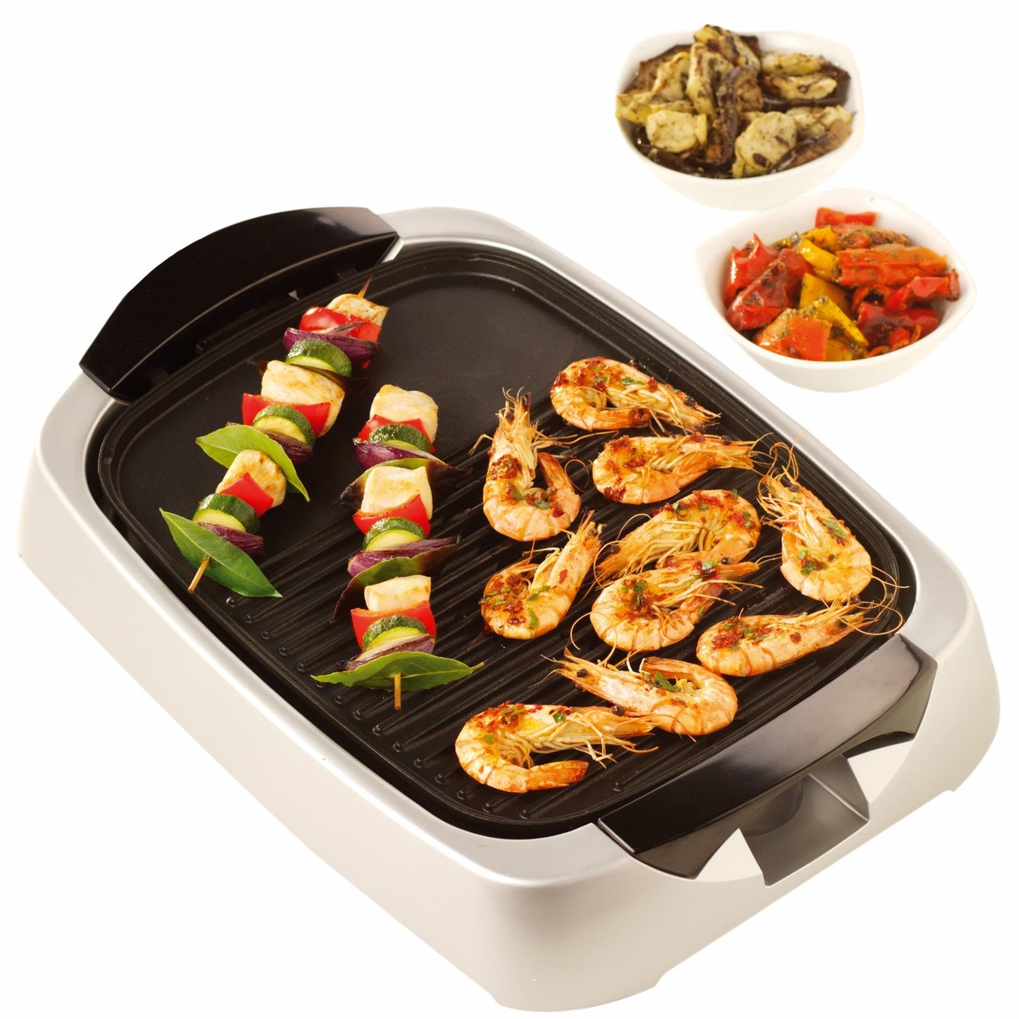 KENWOOD Grill 2000W Contact Health Grill Large Family Sized Griddle with Glass Lid, Variable Temperature Control, Cool Touch Handles - Ideal for Steak, Chicken, Fish, Vegetables HG266 Silver/Black