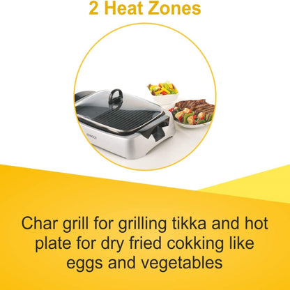 KENWOOD Grill 2000W Contact Health Grill Large Family Sized Griddle with Glass Lid, Variable Temperature Control, Cool Touch Handles - Ideal for Steak, Chicken, Fish, Vegetables HG266 Silver/Black