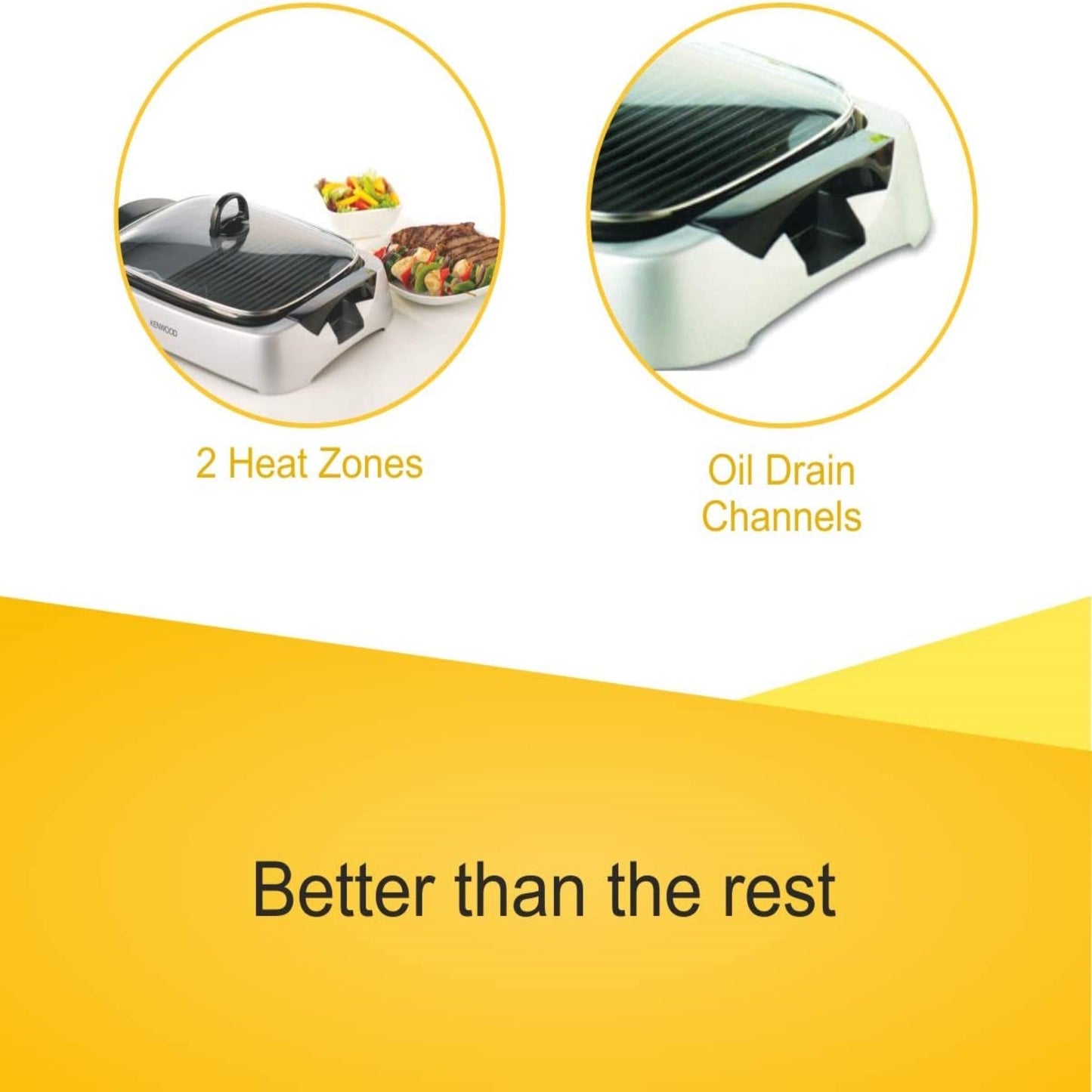 KENWOOD Grill 2000W Contact Health Grill Large Family Sized Griddle with Glass Lid, Variable Temperature Control, Cool Touch Handles - Ideal for Steak, Chicken, Fish, Vegetables HG266 Silver/Black