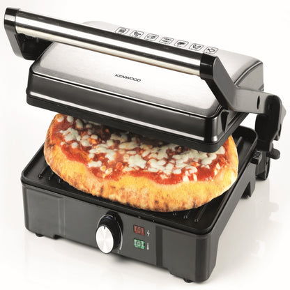 KENWOOD Grill 2000W Contact Health Grill Panini Press with Variable Temperature, 3 Grill Positions for Panini, Burger, Sandwich, Pizza, Steak, Chicken, Fish, Vegetables HGM31.000SI Black/Silver