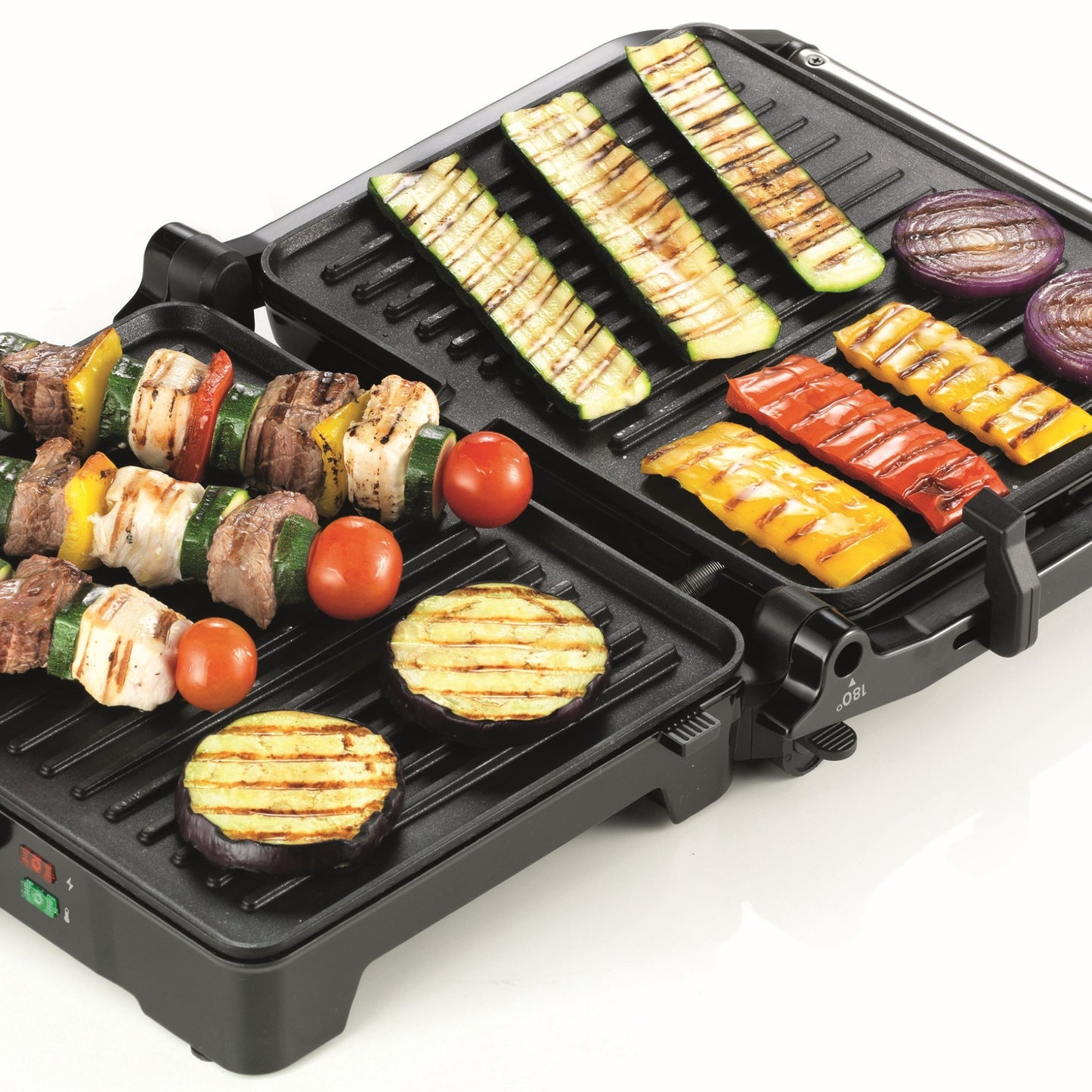 KENWOOD Grill 2000W Contact Health Grill Panini Press with Variable Temperature, 3 Grill Positions for Panini, Burger, Sandwich, Pizza, Steak, Chicken, Fish, Vegetables HGM31.000SI Black/Silver