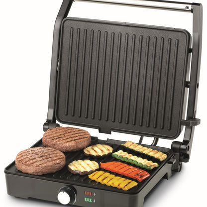 KENWOOD Grill 2000W Contact Health Grill Panini Press with Variable Temperature, 3 Grill Positions for Panini, Burger, Sandwich, Pizza, Steak, Chicken, Fish, Vegetables HGM31.000SI Black/Silver