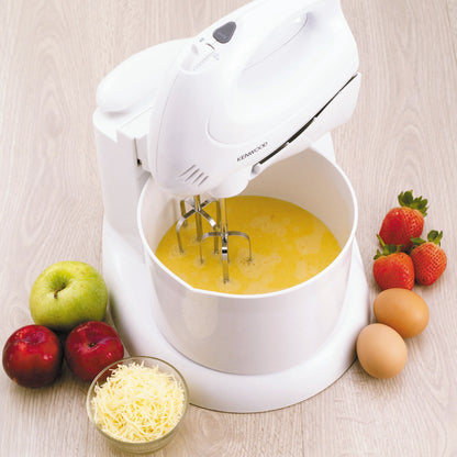 KENWOOD Stand Mixer Hand Mixer (Electric Whisk) 250W with 2.7L Rotary Bowl, 6 Speeds + Turbo Button, Twin Stainless Steel Kneader and Beater for Mixing, Whipping, Whisking, Kneading HM430 White