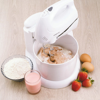 KENWOOD Stand Mixer Hand Mixer (Electric Whisk) 250W with 2.7L Rotary Bowl, 6 Speeds + Turbo Button, Twin Stainless Steel Kneader and Beater for Mixing, Whipping, Whisking, Kneading HM430 White