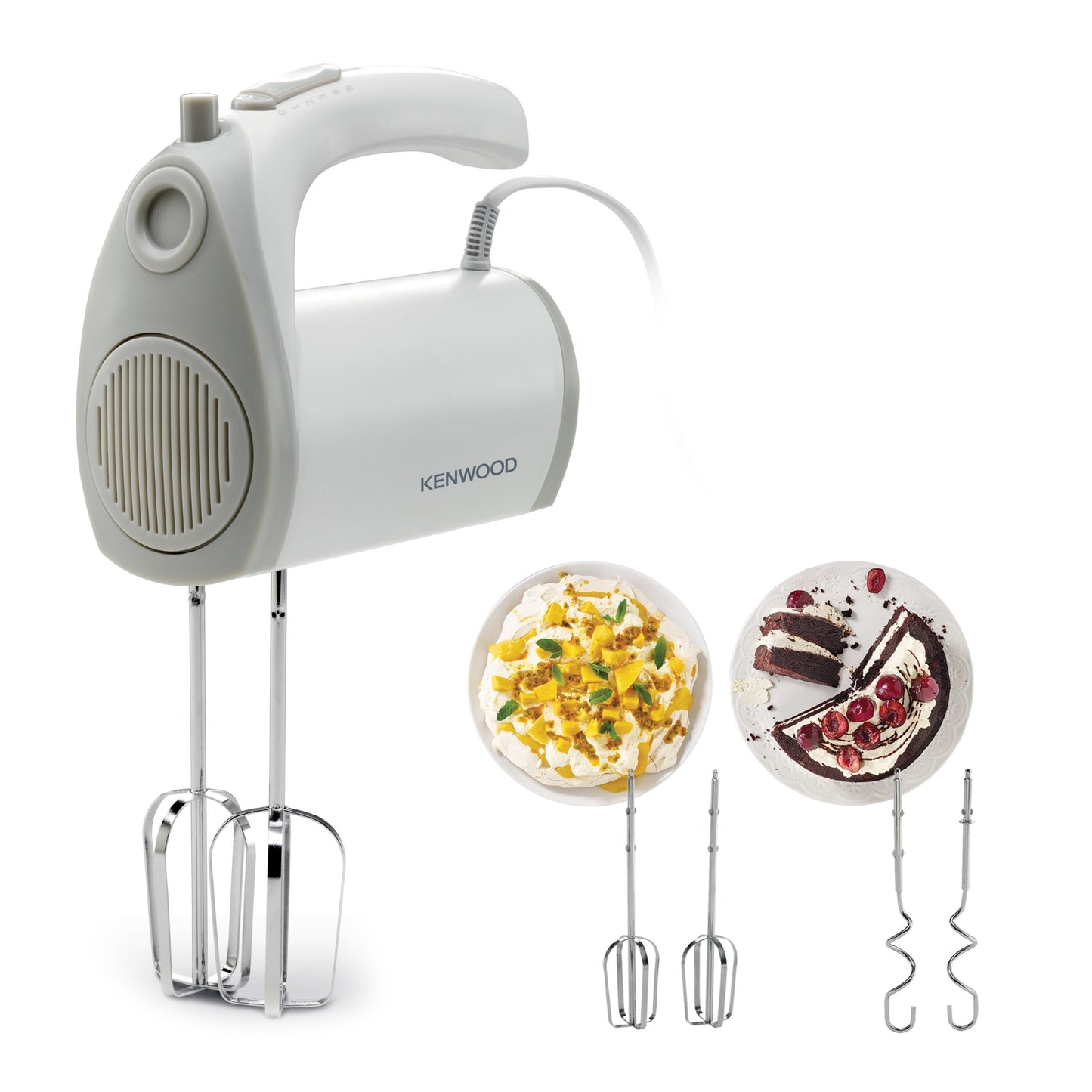 KENWOOD Hand Mixer (Electric Whisk) 300W with 5 Speeds + Turbo Button, Twin Stainless Steel Kneader and Beater for Mixing, Whipping, Whisking, Kneading HMP20.000WH White