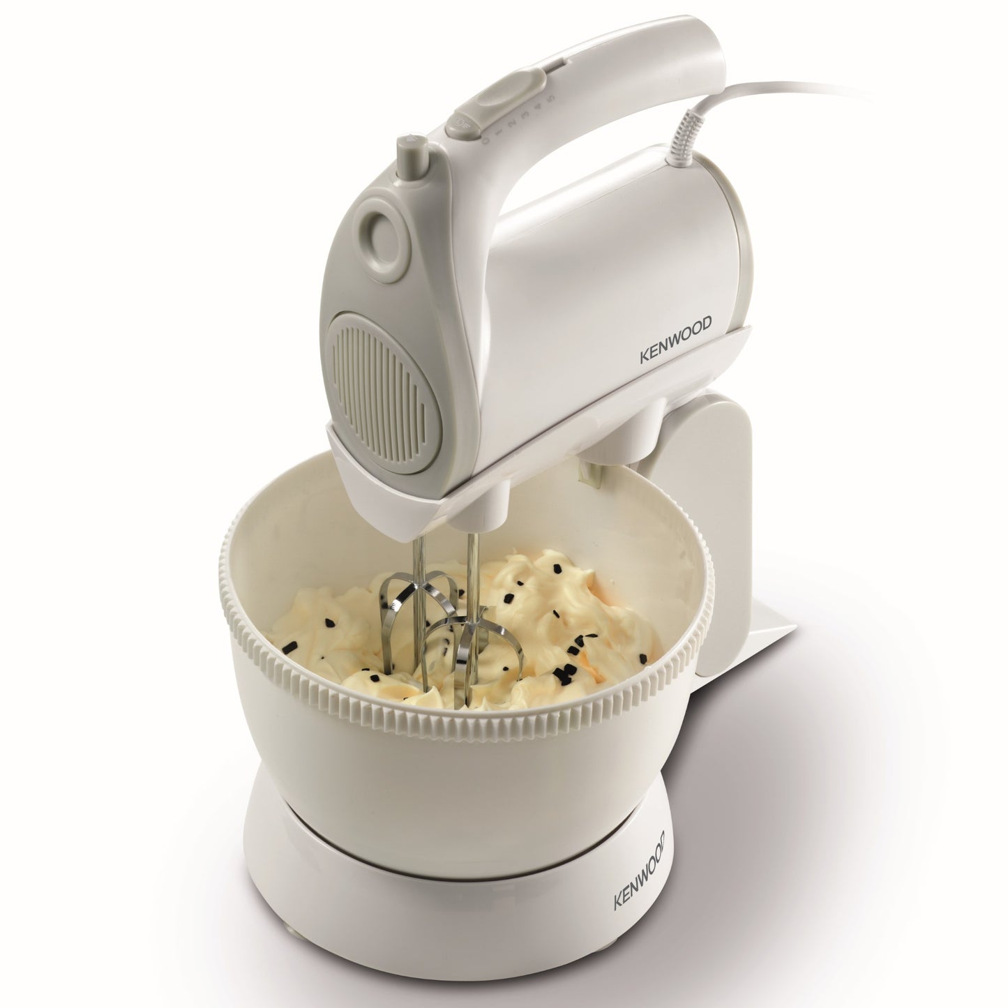 Kenwood Stand Mixer Hand (Electric Whisk) 300W With 2.4L Rotary Bowl, 5 Speeds + Turbo Button, Twin Stainless Steel Kneader And Beater For Mixing, Whipping, Whisking, Kneading HMP22.000Wh White