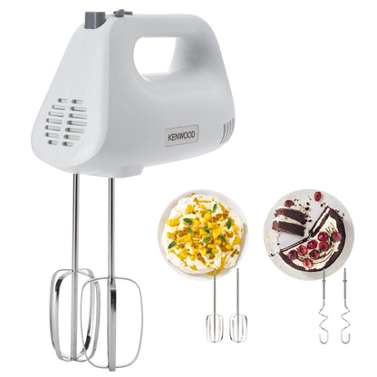 Kenwood Hand Mixer (Electric Whisk) 450W With 5 Speeds + Turbo Button, Twin Stainless Steel Kneader And Beater For Mixing, Whipping, Whisking, Kneading HMP30.A0WH White