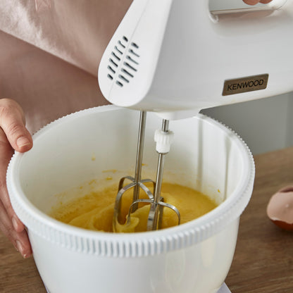 KENWOOD Stand Mixer Hand Mixer (Electric Whisk) 450W with 3.4L Rotary Bowl, 5 Speeds + Turbo Button, Twin Stainless Steel Kneader and Beater for Mixing, Whipping, Whisking, Kneading HMP32.A0WH White