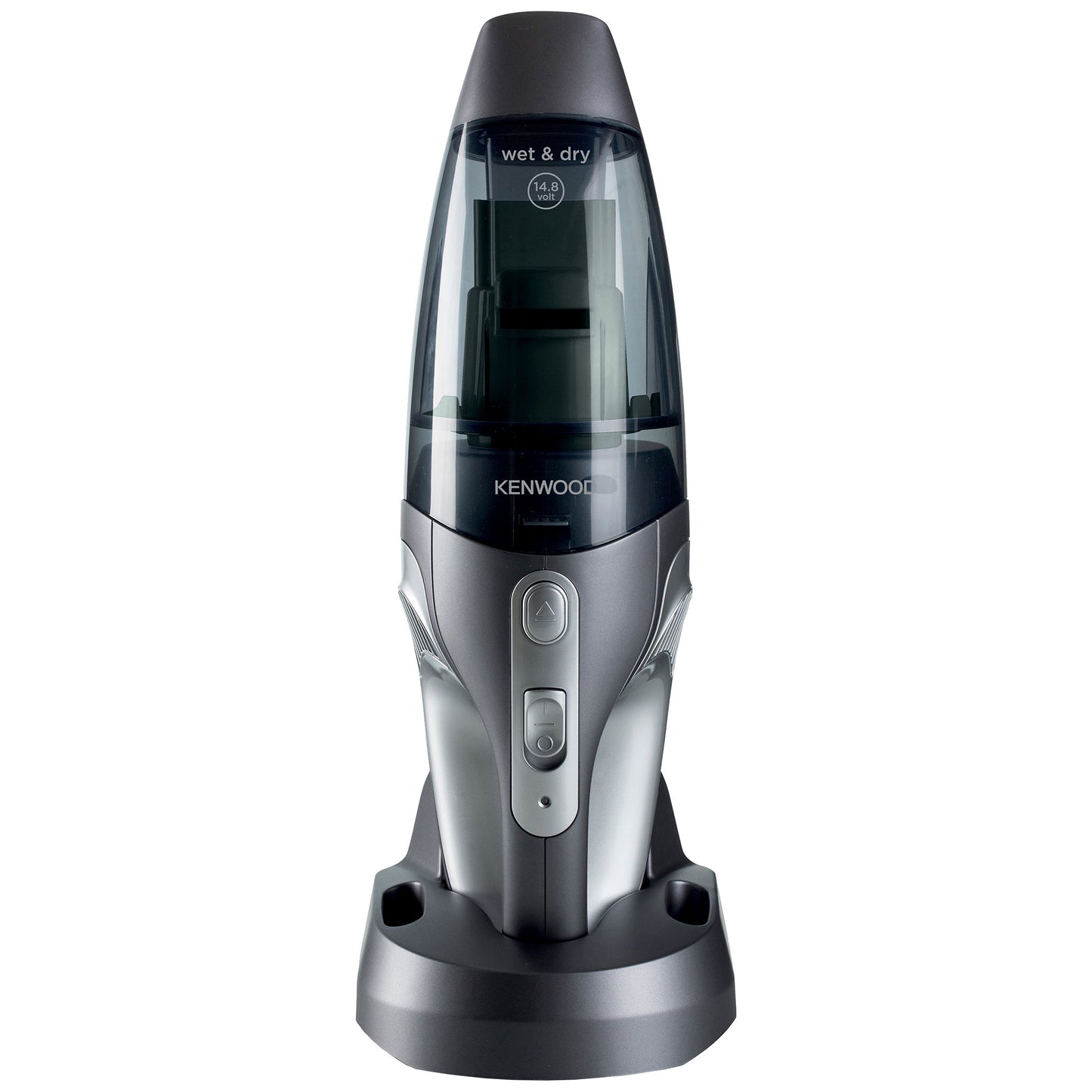Kenwood Wet & Dry Cordless Handheld Vacuum Cleaner With 14.8V Lithium-Ion Battery, 500ml Dust Capacity, 120ml Liquid Capacity For Home, Office And Car HVP19.000SI Black/Silver