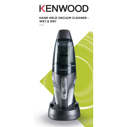 Kenwood Wet & Dry Cordless Handheld Vacuum Cleaner With 14.8V Lithium-Ion Battery, 500ml Dust Capacity, 120ml Liquid Capacity For Home, Office And Car HVP19.000SI Black/Silver