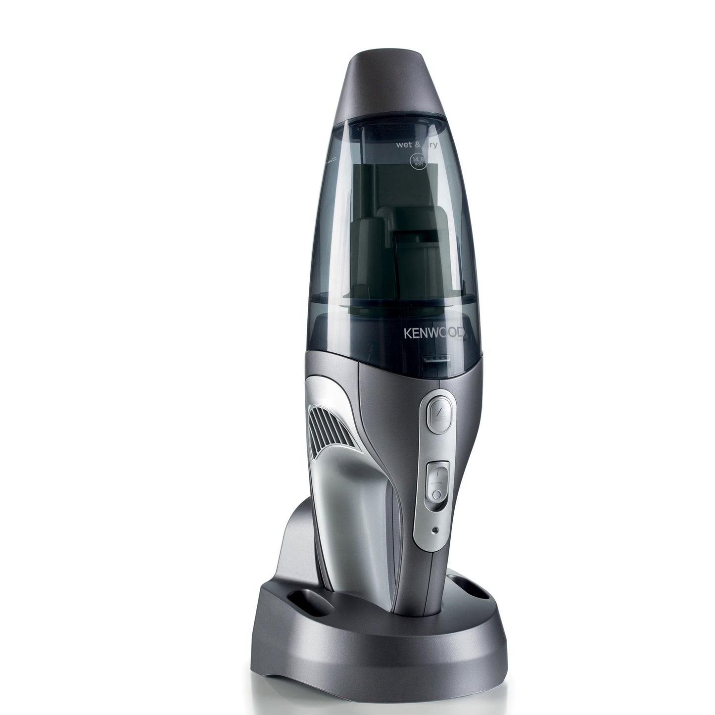 Kenwood Wet & Dry Cordless Handheld Vacuum Cleaner With 14.8V Lithium-Ion Battery, 500ml Dust Capacity, 120ml Liquid Capacity For Home, Office And Car HVP19.000SI Black/Silver