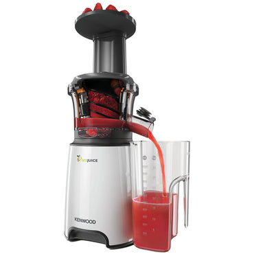 KENWOOD Slow Juicer Cold Press Juicer 150W Juice Extractor with Wide Feed Tube, Juice Jug, Pulp Container, Anti Drip, Extra Sieve, Cleaning Brush, Sorbet, Rinse Clean Function JMP601WH White/Grey