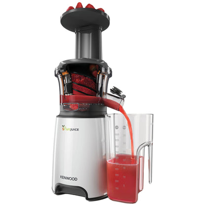 KENWOOD Slow Juicer Cold Press Juicer 150W Juice Extractor with Wide Feed Tube, Juice Jug, Pulp Container, Anti Drip, Extra Sieve, Cleaning Brush, Sorbet, Rinse Clean Function JMP601WH White/Grey