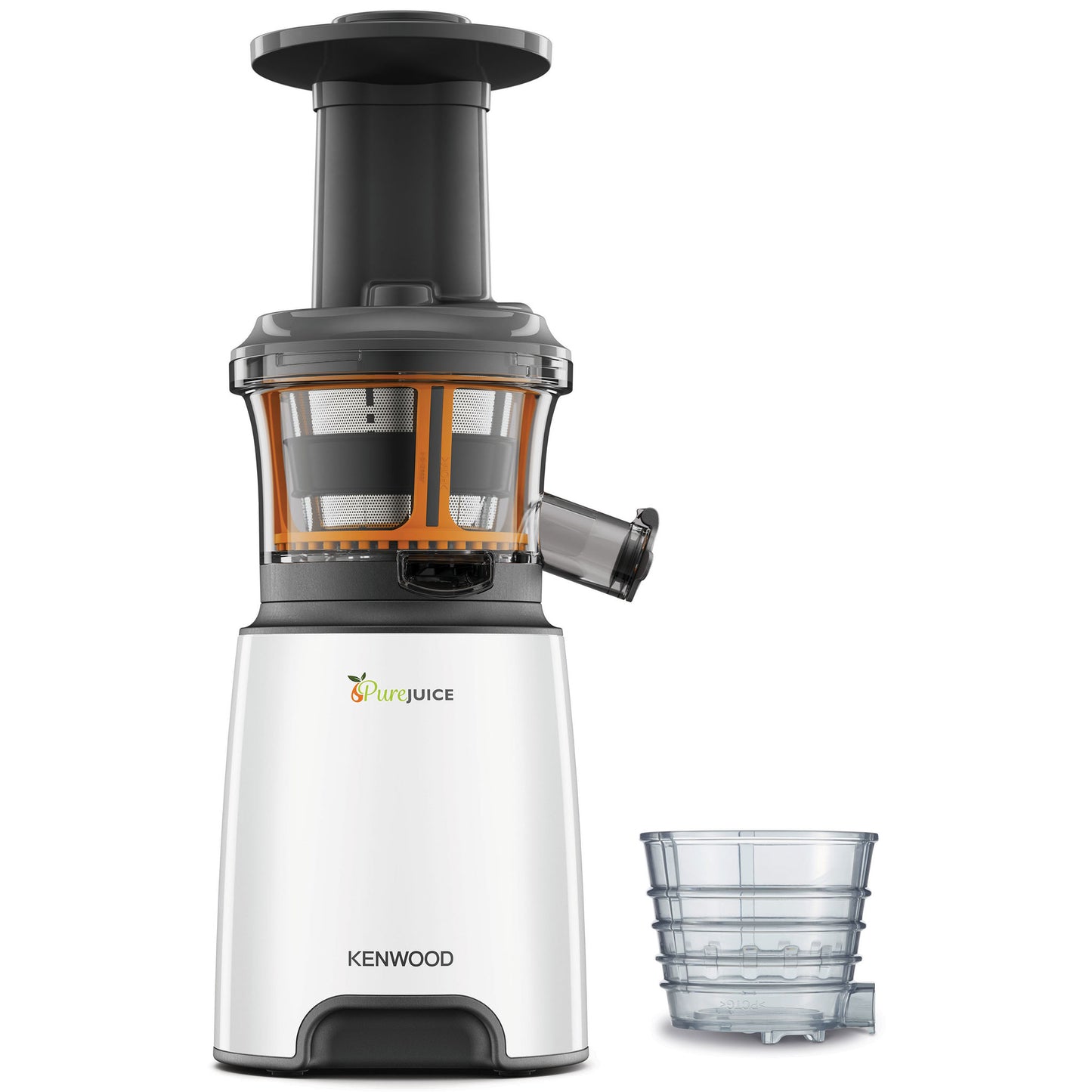 KENWOOD Slow Juicer Cold Press Juicer 150W Juice Extractor with Wide Feed Tube, Juice Jug, Pulp Container, Anti Drip, Extra Sieve, Cleaning Brush, Sorbet, Rinse Clean Function JMP601WH White/Grey