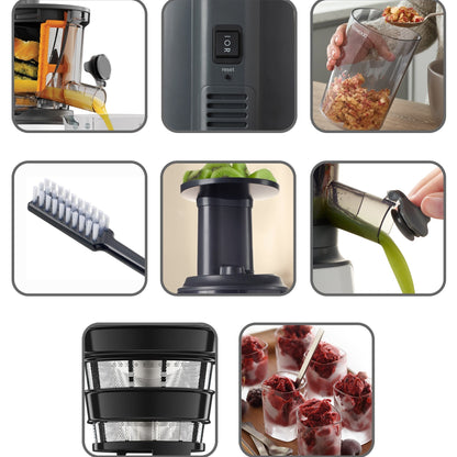 KENWOOD Slow Juicer Cold Press Juicer 150W Juice Extractor with Wide Feed Tube, Juice Jug, Pulp Container, Anti Drip, Extra Sieve, Cleaning Brush, Sorbet, Rinse Clean Function JMP601WH White/Grey