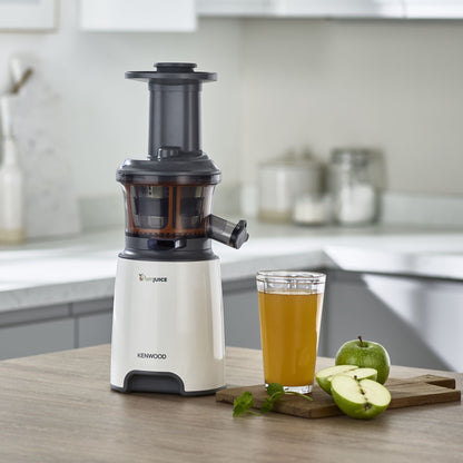 KENWOOD Slow Juicer Cold Press Juicer 150W Juice Extractor with Wide Feed Tube, Juice Jug, Pulp Container, Anti Drip, Extra Sieve, Cleaning Brush, Sorbet, Rinse Clean Function JMP601WH White/Grey