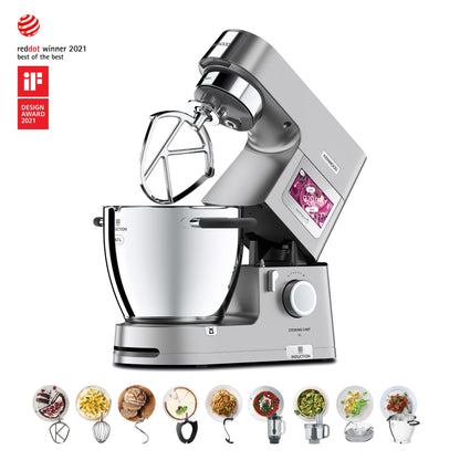 KENWOOD Stand Mixer Metal Body Kitchen Machine COOKING CHEF XL with Induction/Cooking Function, Built-in Weighing Scale, SS Bowl & Food Steamer,5 Tools,Glass Blender,Food Processor KCL95.424SI Silver