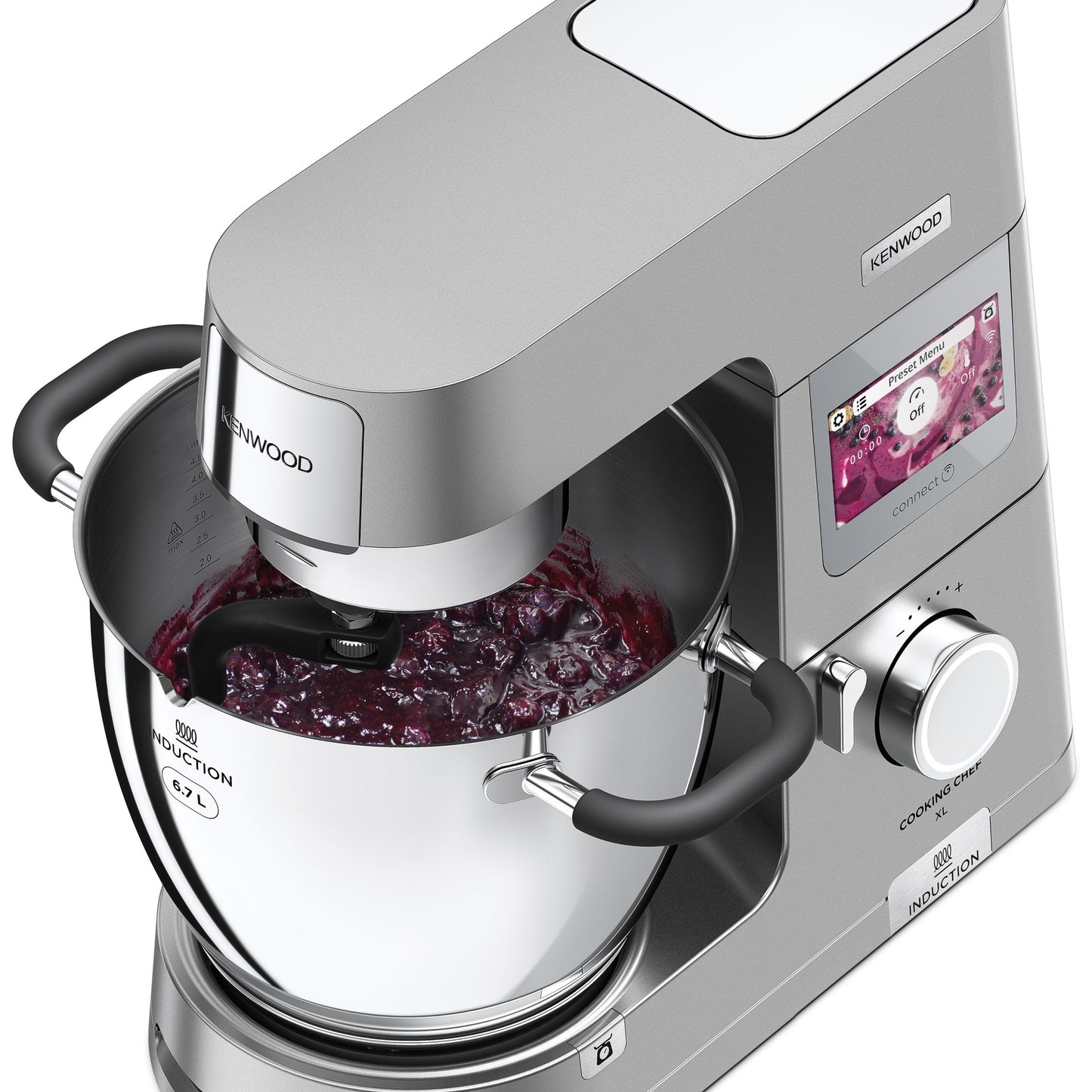 KENWOOD Stand Mixer Metal Body Kitchen Machine COOKING CHEF XL with Induction/Cooking Function, Built-in Weighing Scale, SS Bowl & Food Steamer,5 Tools,Glass Blender,Food Processor KCL95.424SI Silver