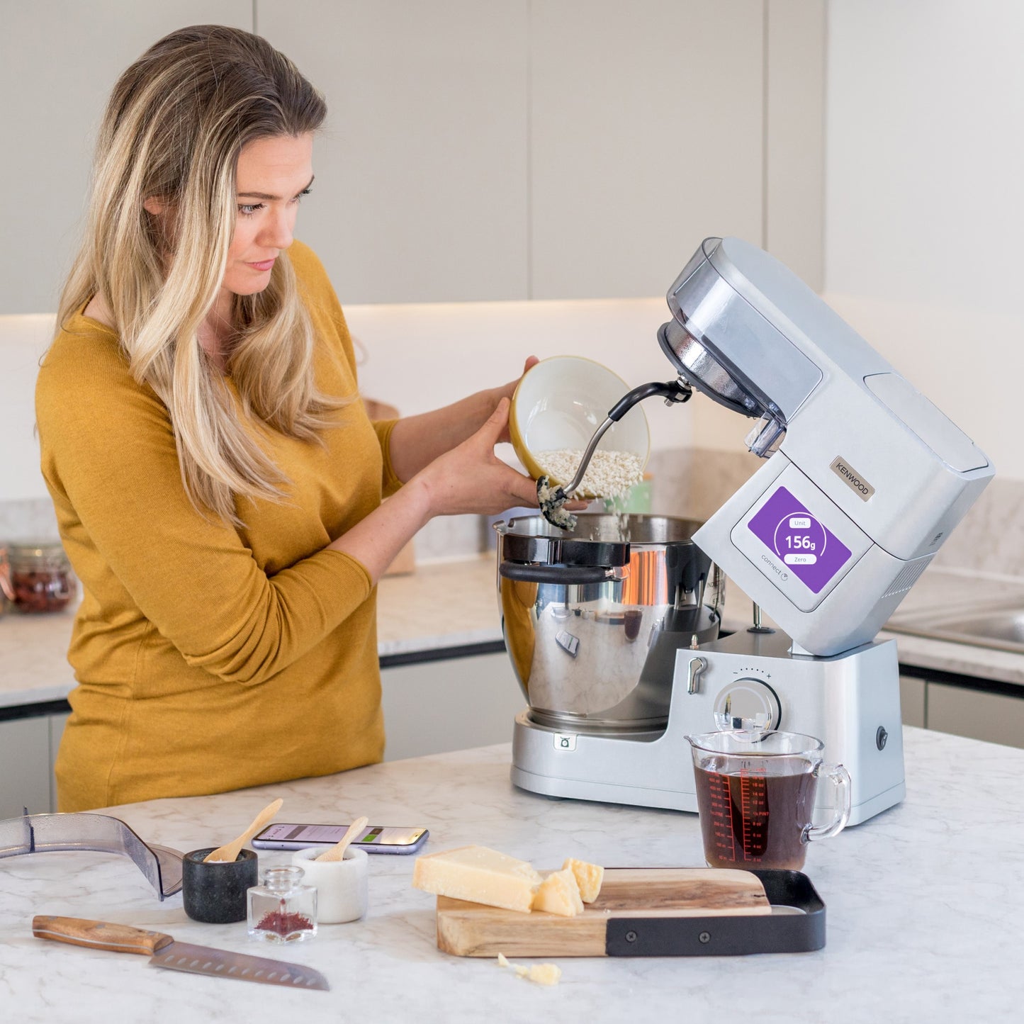 KENWOOD Stand Mixer Metal Body Kitchen Machine COOKING CHEF XL with Induction/Cooking Function, Built-in Weighing Scale, SS Bowl & Food Steamer,5 Tools,Glass Blender,Food Processor KCL95.424SI Silver