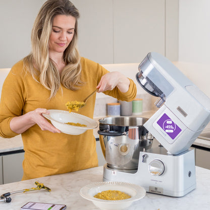 KENWOOD Stand Mixer Metal Body Kitchen Machine COOKING CHEF XL with Induction/Cooking Function, Built-in Weighing Scale, SS Bowl & Food Steamer,5 Tools,Glass Blender,Food Processor KCL95.424SI Silver