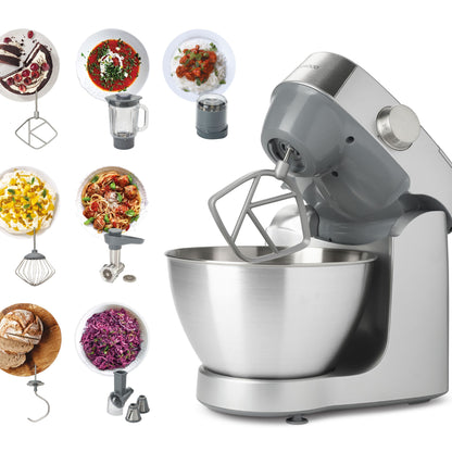 KENWOOD Stand Mixer Kitchen Machine PROSPERO+ 1000W with 4.3L Stainless Steel Bowl,K-Beater,Whisk,Dough Hook,Blender,Meat Grinder,Roto Food Cutter, Multi Mill KHC29.Q0SI Silver