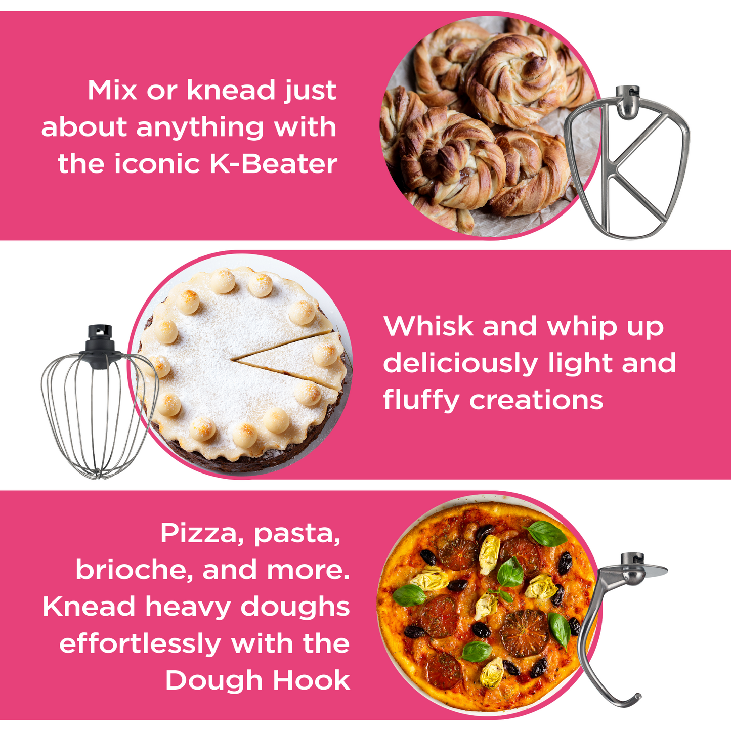 KENWOOD Stand Mixer Kitchen Machine HOMEBAKE 1000W with 5.0L Stainless Steel Bowl, K-Beater, Whisk, Dough Hook, KHH01.000SI Silver