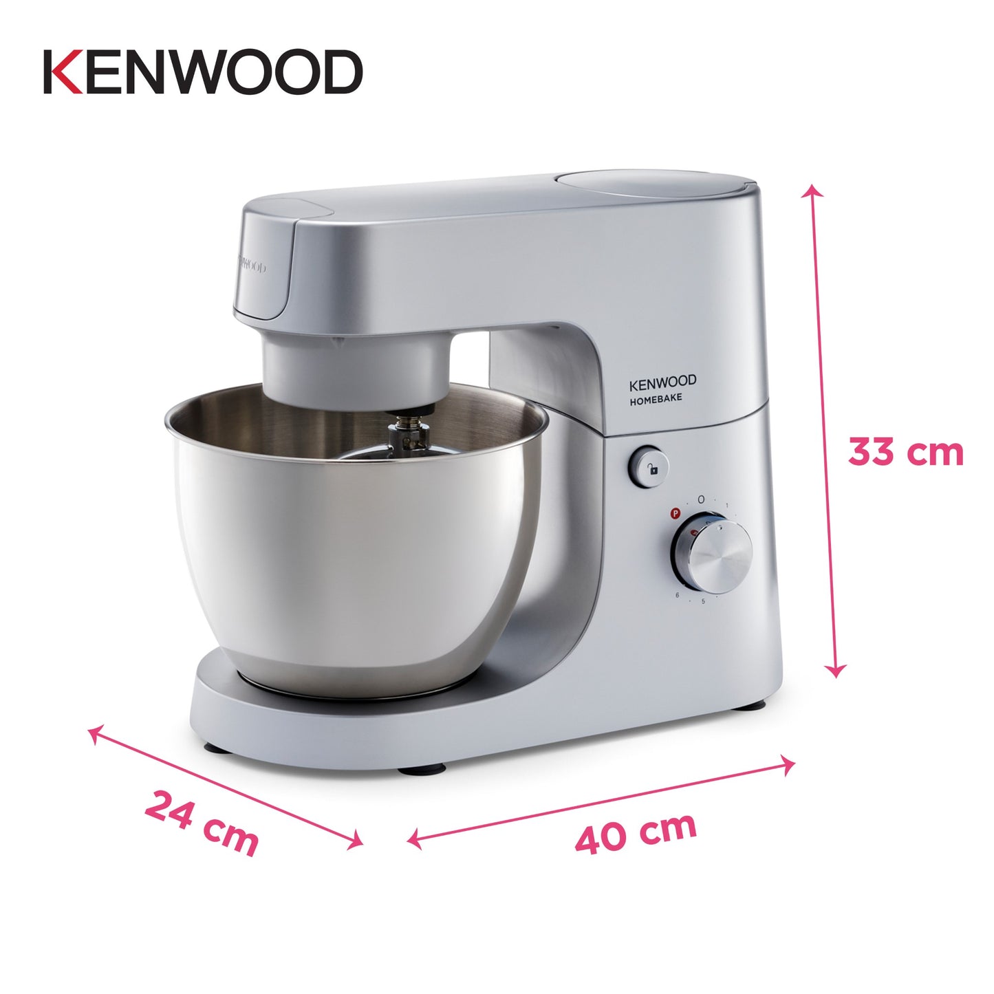 KENWOOD Stand Mixer HOMEBAKE Kitchen Machine 1400W with Blender, 5L Stainless Steel Bowl, K-Beater, Whisk, Dough Hook, Splash Guard KHH01.120SI Silver