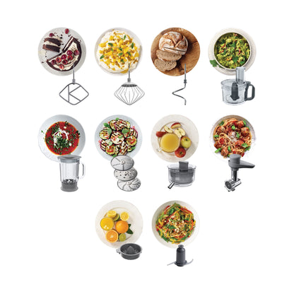 KENWOOD Stand Mixer Kitchen Machine MULTIONE 1000W with 4.3L Stainless Steel Bowl, K-Beater, Whisk, Dough Hook, Glass Blender, Food Processor, Meat Grinder, Juicer, Citrus Juicer KHH326WH White