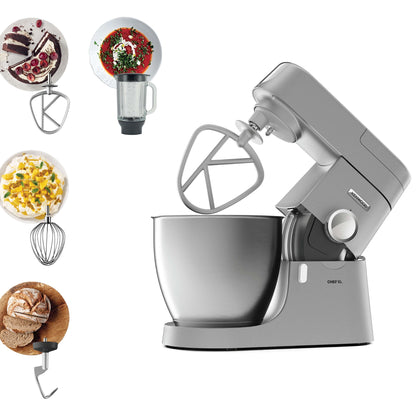 KENWOOD Stand Mixer Kitchen Machine Metal Body CHEF XL 1200W with 6.7L Stainless Steel Bowl, K-Beater, Whisk, Dough Hook, Blender KVL4110S Silver