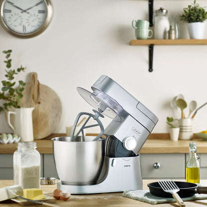 KENWOOD Stand Mixer Kitchen Machine Metal Body CHEF XL 1200W with 6.7L Stainless Steel Bowl, K-Beater, Whisk, Dough Hook, Glass Blender, Meat Grinder, Multi Mill KVL4230S Silver