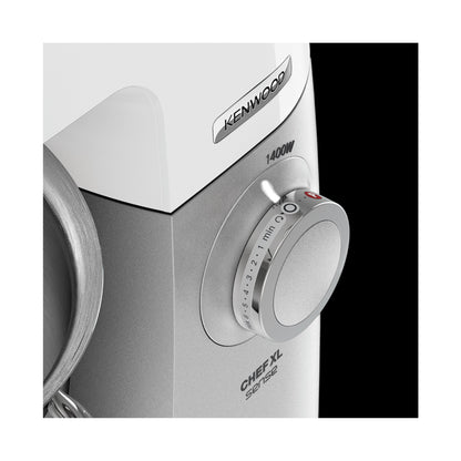 KENWOOD Stand Mixer Kitchen Machine Metal Body CHEF XL SENSE 1400W with 6.7L Stainless Steel Bowl, K-Beater, Whisk, Dough Hook, Folding Tool, Meat Grinder, Food Processor KVL6140T Silver/White